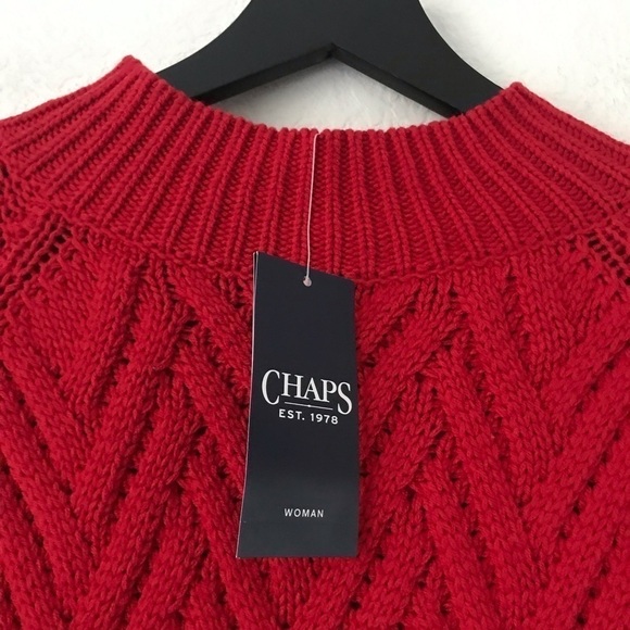 New! Chaps Cable Knit Mockneck Red Holiday Sweater Plus Size 0X - Picture 8 of 13